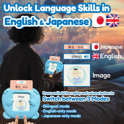MoLingvora Bilingual Talking Flash Cards for Kids - Japanese English Flashcards Children Adults, 510 Sight Words, ABC Alphabet, Pocket Speech for Toddlers, Audible Sensory Toys (Japanese, Blue)