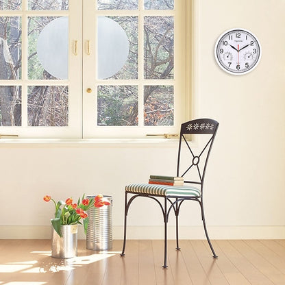 Vigorwise 8 Inch White Wall Clock, Sweep Silent Movement Accurate Clocks with Temperature & Humidity, Decorative for Kitchen/Living Room/Bedroom/Office/School/Classroom