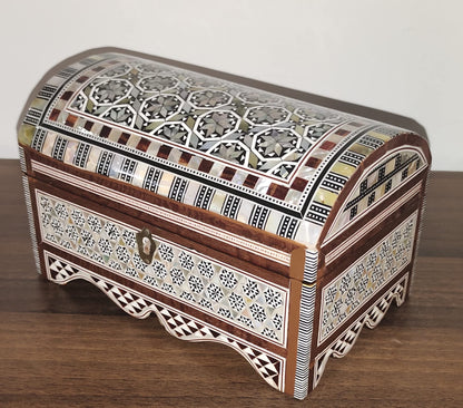Handmade Egyptian Jewelry Box – Mother of Pearl Inlay – Decorative Wooden Trinket Box for Women Oriental Keepsake Storage Organizer ((8" X 5" x 5" inch M04)