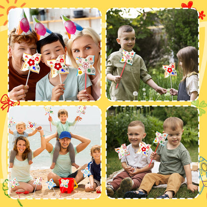60pcs Summer Activities for Kids – DIY Paper Pinwheels Crafts, Blanks White Windmill Kits Bulk for 4th of July, Classroom Party, Back to School, Easter, Spring Art Projects