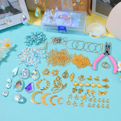 420pcs Suncatcher Making Kits for Adults Crystal Sun Catchers Crafts with Hooks Chains Pendants Rainbow Maker for Window Hanging Prism Indoor Outdoor Garden Xmas Wedding Party Decor (Mermaid)