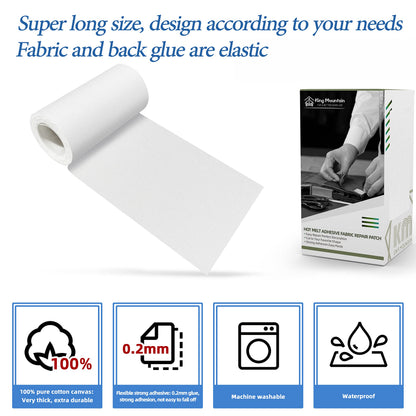 KING MOUNTAIN Canvas Iron on Patch,3"×60",Waterproof 100% Cotton Fabric Repair Patch,Used for Various Sofa,Tent,Clothes,Seats,Suitcases (White)