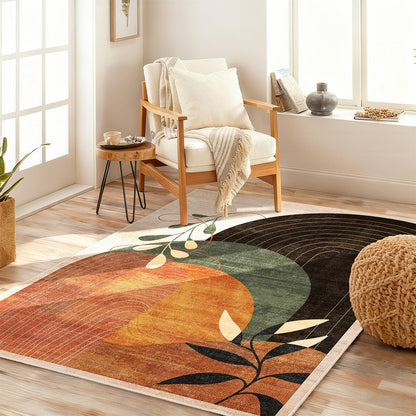 MUJOO 3x5 Washable Rugs Boho Area Rug Low Pile Non Slip Mid Century Modern