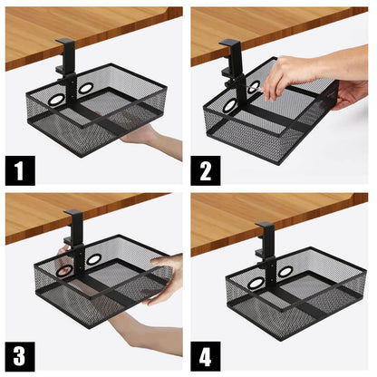 RHBLME Black Under Desk Drawer Storage - 360-Degree Rotating Desk Organizer Clamp-on Swivel Pencil Drawer Shelf for Office Tables