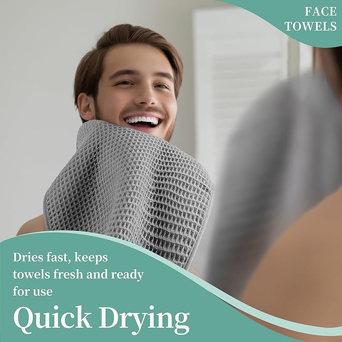 Microfiber Waffle Face Towels, 2 Pieces, Fast Drying, Lint Free 430 GSM