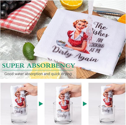 R HORSE 5Pcs Kitchen Dish Towel Funny Joked Themed Kitchen Dishcloth Absorbent