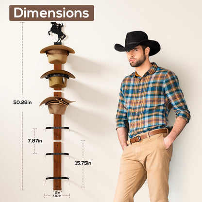 Cowboy Hat Rack for Wall – 3-Piece Wooden & Metal Western Hat Holder, Rustic Rider Sign Decor, Holds up to 6 Hats, Wall Mounted Cowboy Hat Organizer & Storage Display Rack for Cowboy Room Decor