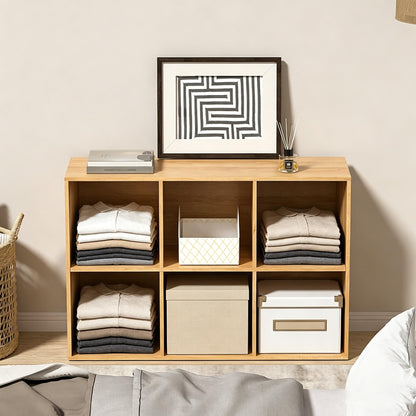 NewBeth Wooden 6 Cube Storage Organizer with Closed Back Panel,Natural Oak Cube Shelf Cubby Storage Organizer with Compartments for Living,Bookshelf, Easy to Install (Oak, 6 Cube-11in)