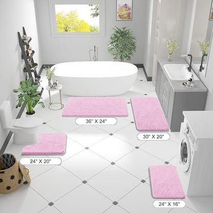 OLANLY Large Bathroom Rugs 70x46, Extra Soft Absorbent Chenille Bath Rugs, Rubber Backing Quick Dry, Machine Washable Bath Mats for Bathroom Floor, Tub and Shower, Home Decor Accessories, Pink