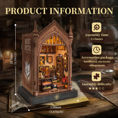 LoreNook Magic Abode Book Nook Kit for Adults - DIY Miniature House Kit with LED Lights, Bookshelf Decor, Nook Tales, Creative Gift for Book Lovers & Craft Enthusiasts