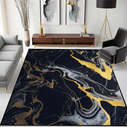 VTKON 5' x 7' Marble Area Rug for Living Room Bedroom Dining Room Black Gold Marble Rug Marble-Patterned Carpet Marbled Throw Rug for Kids Adults Washable Floor Mat Non-Slip Carpet Game Room Decor