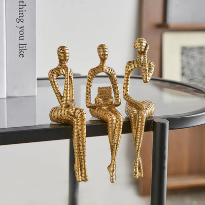Octdays Gold Decor Thinker Statue, Abstract Art Sculpture Coffee Table & Bookshelf Decor Accents, Modern Living Room Office Decorations (Gold)