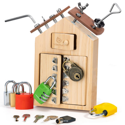 Woodtoe Montessori Screwdriver Board with Lock and Key Toy, Wooden Montessori Toys for Kids 3 4 5 Year Old, Toddler Fine Motor Skills STEM Toy, Preschool Sensory Learning Birthday Gifts for Boys Girls