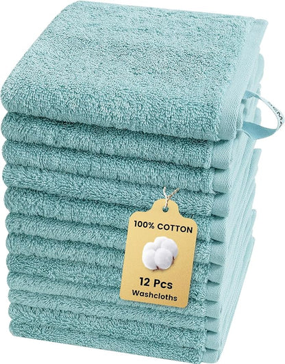 SEMAXE 100% Cotton Washcloths 12-Pack, 13 × 13 Inch Soft Luxury Face Towels –