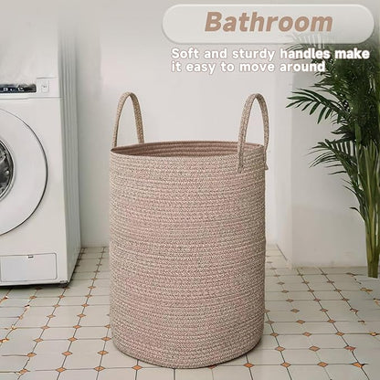 Large Woven Laundry Basket Hamper, 80L Cotton Rope Storage Bin