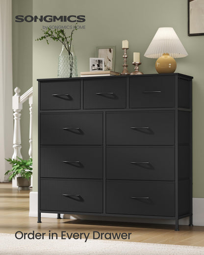 SONGMICS BELLAH Collection - Dresser for Bedroom, Chest of Drawers, Storage Organizer Unit, Closet, Entryway, Steel, 9 Drawers, Modern, Ink Black and Ebony Black ULGS324B01S