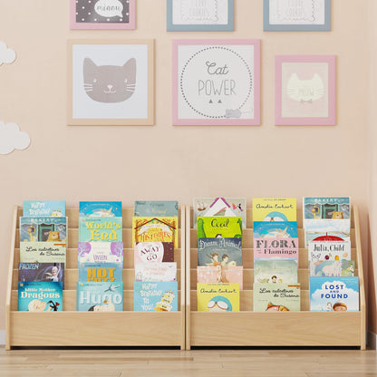 ERUGI Front-Facing Montessori Bookshelf,5 Tier Book Display Shelf for Toddler,Kids Storage Magazine Rack,Solid Wood Bookcase Organizer,Perfect for Playroom,Bedroom,Study Living Room,Nursery,Classroom