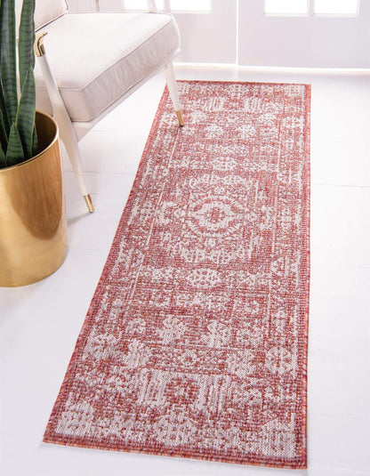 Unique Loom Outdoor Traditional Collection Area Rug - Timeworn (2' x 6' 1" Runner, Rust Red/ Gray)
