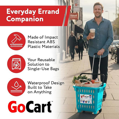 dbest products GoCart, Teal Grocery Cart Shopping Laundry Basket on Wheels