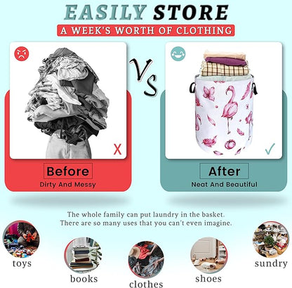 Pink Flamingo Laundry Basket Animal Foldable Funny Laundry Hamper Oxford Cloth