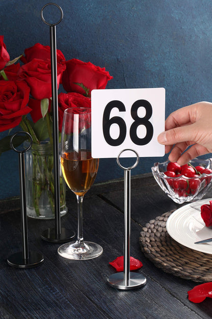 New Star Foodservice Ring-Clip Table Number Holder / Place Card Stand, 8 Inch, Silver, Set of 12