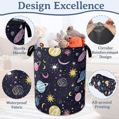 Planet Moon Universe Galaxy Laundry Basket, Foldable Waterproof Oxford Cloth