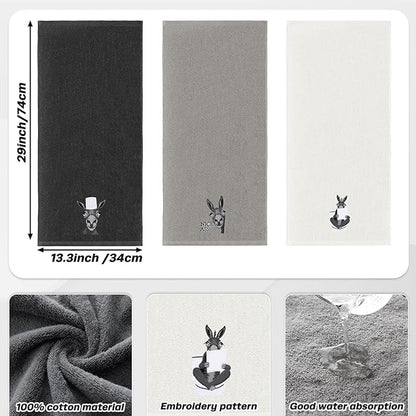 3 Pcs Funny Donkey Hand Towels Embroidered Donkey Farmhouse Decorative Bathroom