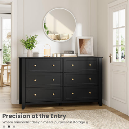 IDEALHOUSE Black 6 Drawer Dresser for Bedroom, 54" Wide Large Dresser with Deep Drawers & Metal Knobs, Modern Wooden Chests of Drawers for Entryway, Hallway