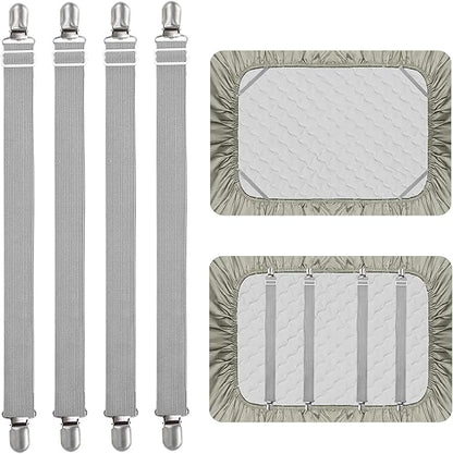 4Pcs Adjustable Bed Sheet Straps Clips, Elastic Mattress Sheet Fasteners Holder