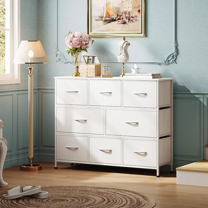 WLIVE 8 Drawer Dresser for Bedroom, Fabric White Dresser with Large Storage Drawer Unit for Entryway, Chest of Drawers for Living Room
