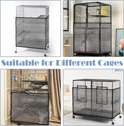Trinkrittey Large Bird Cage Seed Catcher 31 x 118 inches Adjustable Bird Cage Net Cover Black Bird Cage Cover Elastic Band Mesh Cage Cover Skirt Nylon Mesh for Parakeet Parrot Cages
