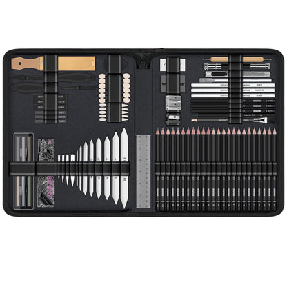 HIFORNY 100 PCS Drawing Set Sketching Kit,Sketch Pencils Art Supplies with Graphite,Charcoal,Blending Tools & Accessories,Portable Zippered Travel Case for Artists & Beginners