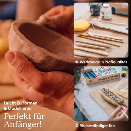 Sculpd - The Original Pottery Kit for Adults - Air Dry Clay for Adults, Tools, Varnish, Paints, Brushes, Couples Date Night Arts & Crafts Set, Gloss Varnish with Classic Tones