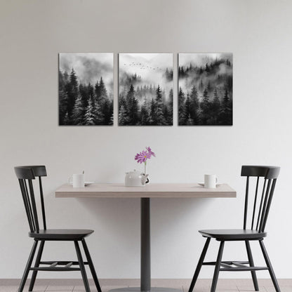 TYTAUPT Foggy Forest Canvas Wall Art for Bedroom Black and White Pictures Wall Art for Living Room Home Office Wall Decor 12 x 16 Inch x 3 Pieces