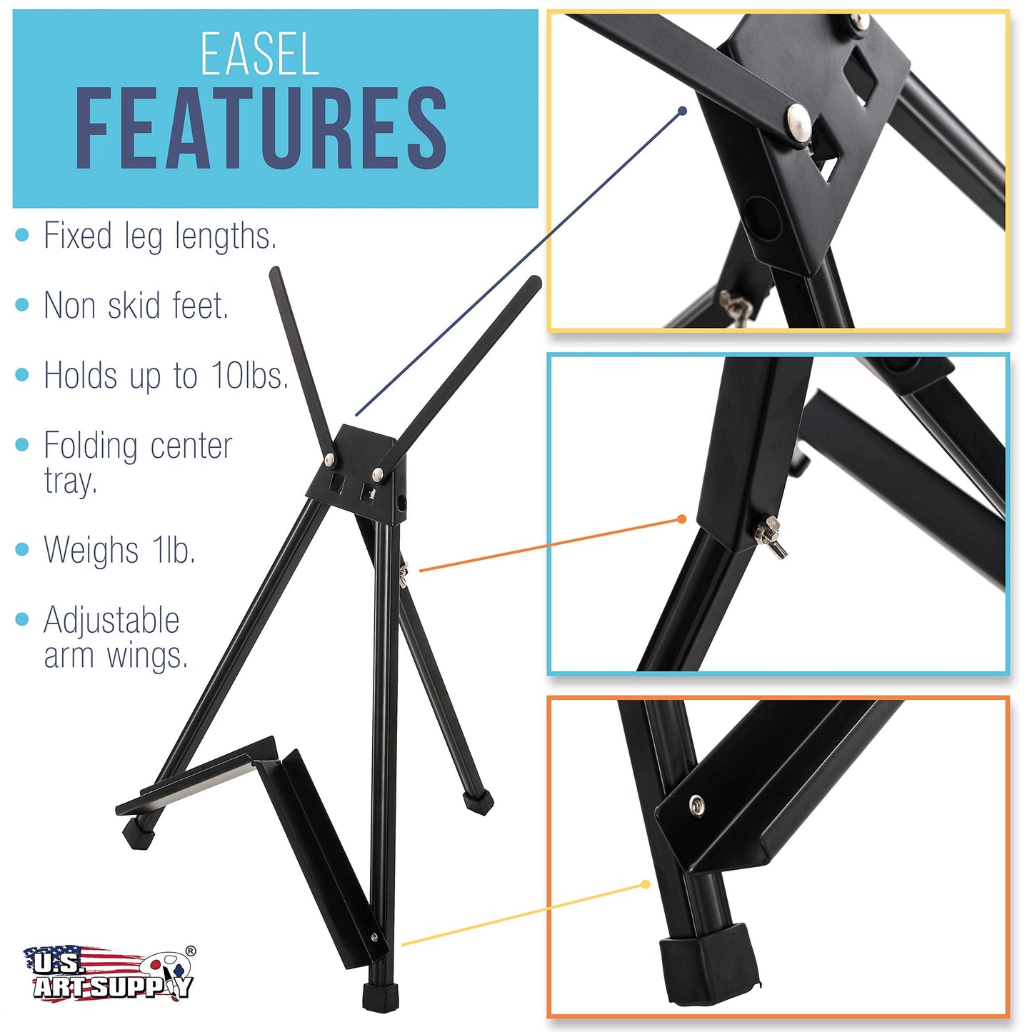 U.S. Art Supply Tabletop Easel for Painting - 15" to 21" Adjustable Metal Painting Easel - Portable Art Easels (Pack of 10) for Display Table Stand - Canvas, Whiteboards, Posters, Signs, Drawings
