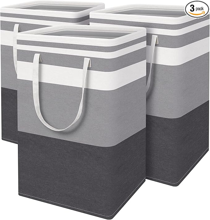 BlissTotes 3-Pack Laundry Basket, Freestanding＆Waterproof Laundry Hamper