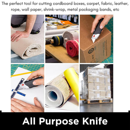 INTERNET'S BEST Premium Utility Knife Set | Retractable Box Cutter with Rubber Handle | Heavy-Duty Cutting for Cardboard, Carpet, Plastic | Retractable Blade | Includes 2 Razor Knives & Extra Blades