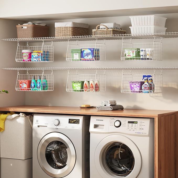 3-Tier Hanging Laundry Basket Organizer：Foldable Wire Shelf Laundry Room