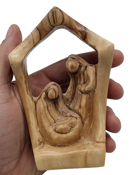 Zuluf 5.2" Olive Wood Holy Family Nativity Statue – Hand-Carved Figurine Made in The Holy Land – Religious for Catholic Home or Spiritual Display – HOF026