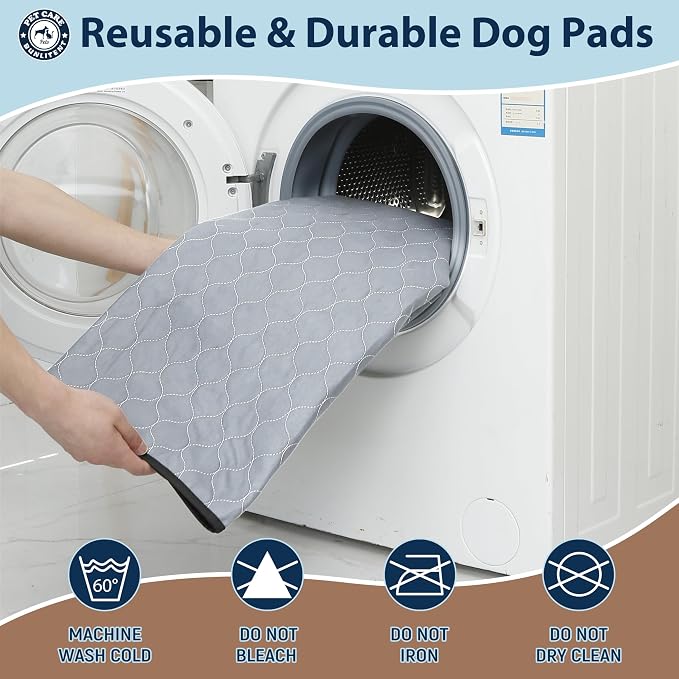 Washable Pee Pads for Dogs, Reusable Puppy Pads 36x72, 3 Pack, White Grey | Reusable, Fast Absorbent, Waterproof, Non-Slip, For Whelping, Training, Incontinence & Potty, For Dog Playpen, Crate, Car