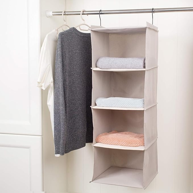 Hanging Closet Organizer and Storage, Foldable 4-Shelf Wardrobe Clothes Shelves