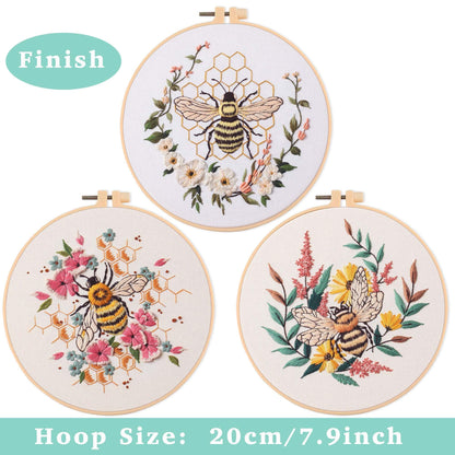 REEWISLY 3 Pack Embroidery Starter kit Patterns, DIY Adult Cross Stitch Kits Beginner, Including 3 Plastic Embroidery Rings, 1 Scissors, Colored Threads,Needles and Instructions