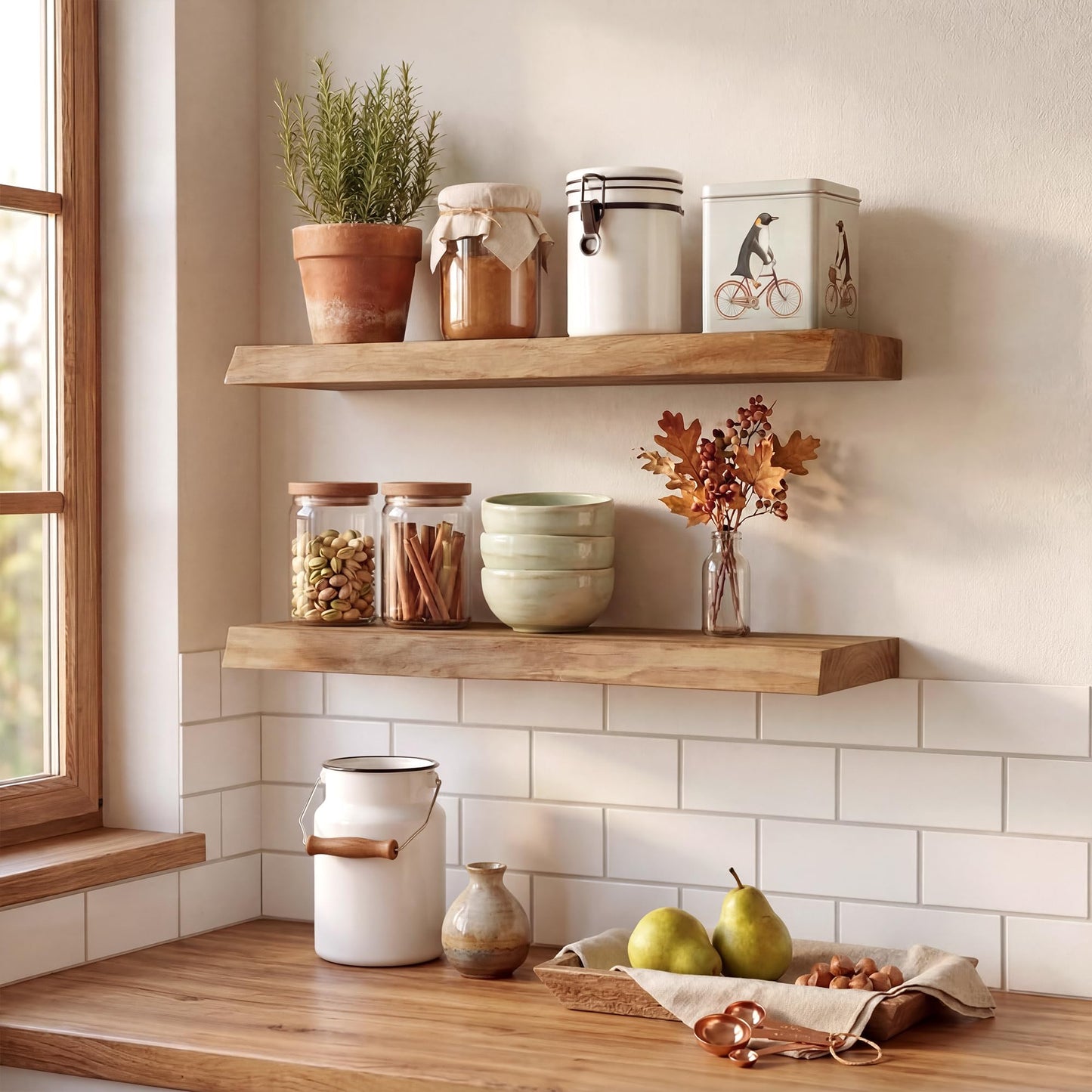 Axeman 24 inch Live Edge Floating Shelves for Wall, 8 Inch Deep Solid Locust Wood Wall Shelves - Rustic Wooden Shelves with Invisible Brackets for Living Room Bedroom Kitchen, Set of 2
