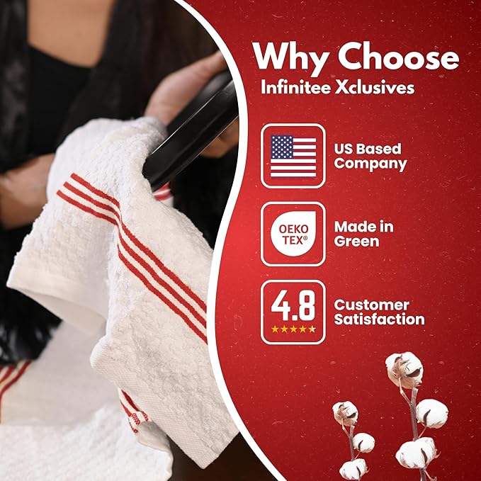 Infinitee Xclusives Premium Dish Cloth 100% Cotton 12 x 12 Inches |Pack of 4|