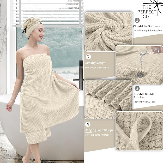 8 Piece Bathroom Towel Set |2 Oversized Bath Towels, 2 Hand Towels, 4