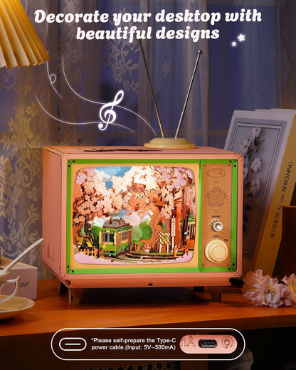 Rolife 3D Wooden Puzzles for Adults DIY Book Nook Kit 16" Japanese Cherry Blossom Music Box Toy Building Set Home Decor Gifts for Girls Boys Adults (Sakura Dreamy Tour)