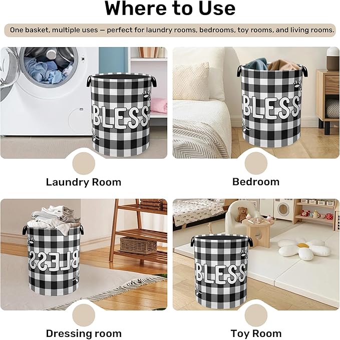 Checkered Bless Laundry Basket, Waterproof Fabric Storage Basket