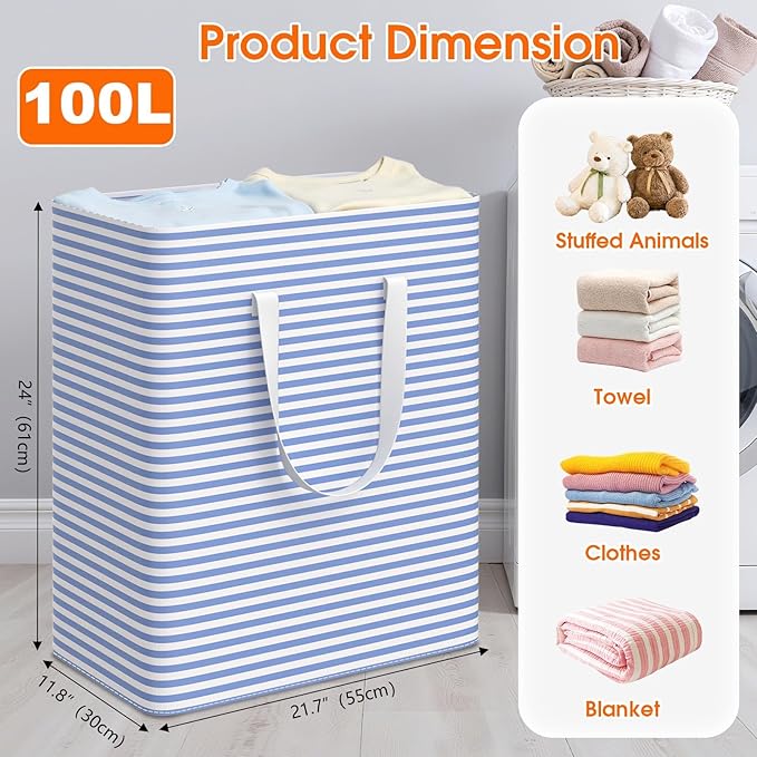 3 Pack Large Laundry Basket, Waterproof & Freestanding Laundry Hamper,
