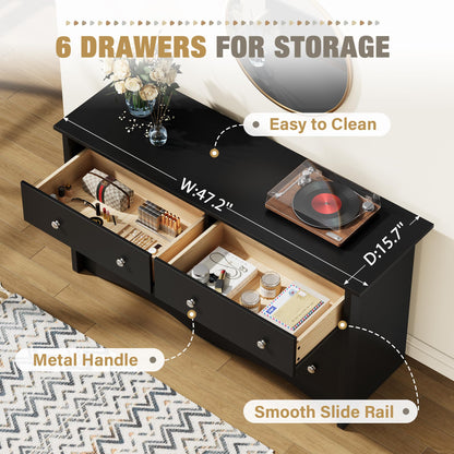 YESHOMY Dresser for Bedroom with 6 Drawer, 47.2" TV Stand, Organizer Drawers for Bedroom, Living, Hallway (Dark Black)