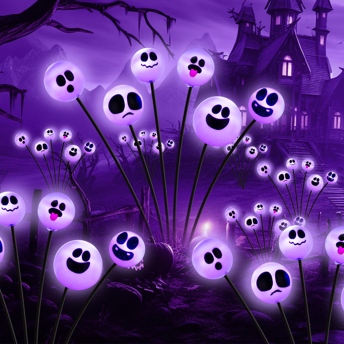Tuanse 4 Pcs Outdoor Halloween Decorations Waterproof Halloween Solar Lights Scary Ghost Lights for Garden Yard Lawn Pathway (Purple)